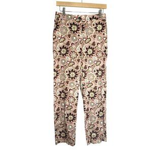 NWT Via Masini 80 Italian Cotton Floral Pink Summer Pants Size IT 42 US 8 [jb]